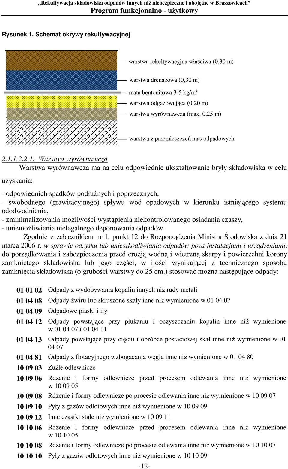 1.2.2.1. Warstwa wyrównawcza Warstwa wyrównawcza ma na celu odpowiednie ukształtowanie bryły składowiska w celu uzyskania: - odpowiednich spadków podłuŝnych i poprzecznych, - swobodnego