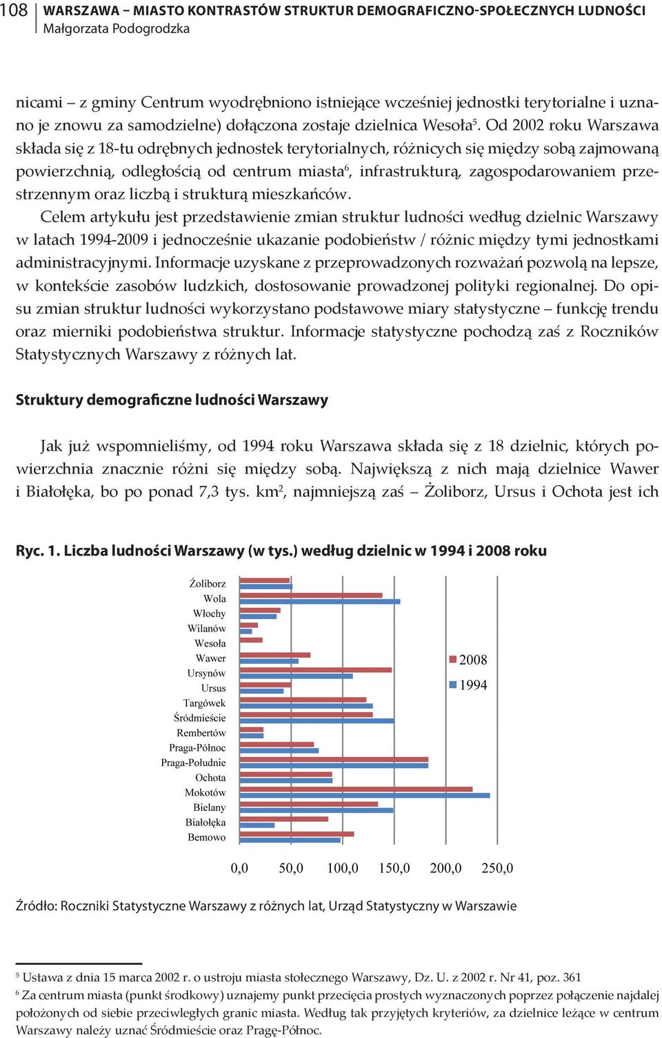 Od 2002 roku Warszawa składa się z 18-tu odrębnych jednostek terytorialnych, różnicych się między sobą zajmowaną powierzchnią, odległością od centrum miasta 6, infrastrukturą, zagospodarowaniem