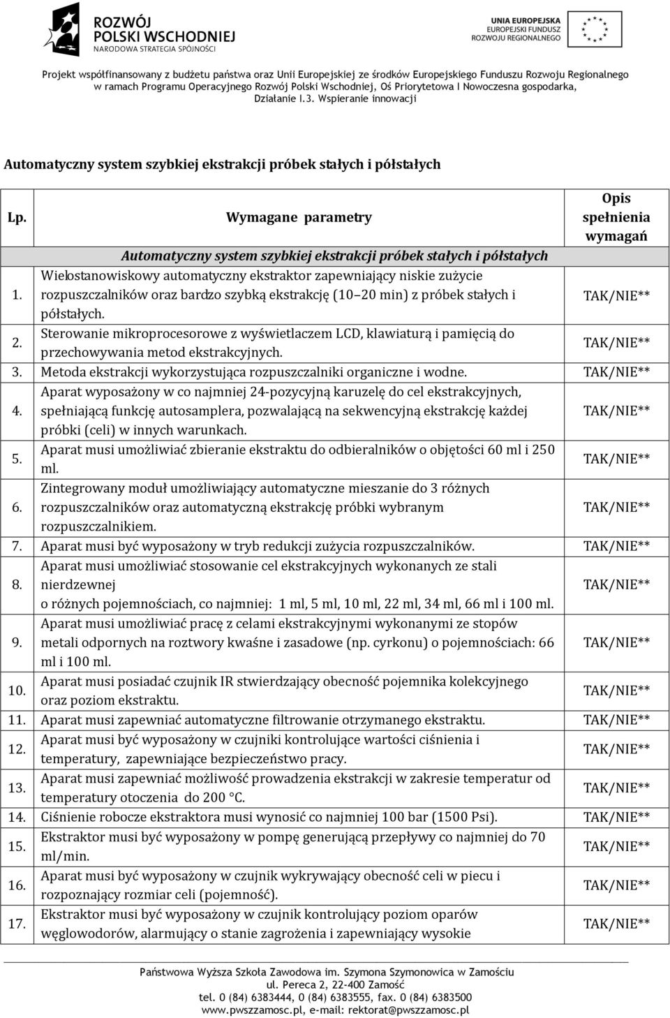 min) z próbek stałych i półstałych. 2. Sterowanie mikroprocesorowe z wyświetlaczem LCD, klawiaturą i pamięcią do przechowywania metod ekstrakcyjnych. 3.