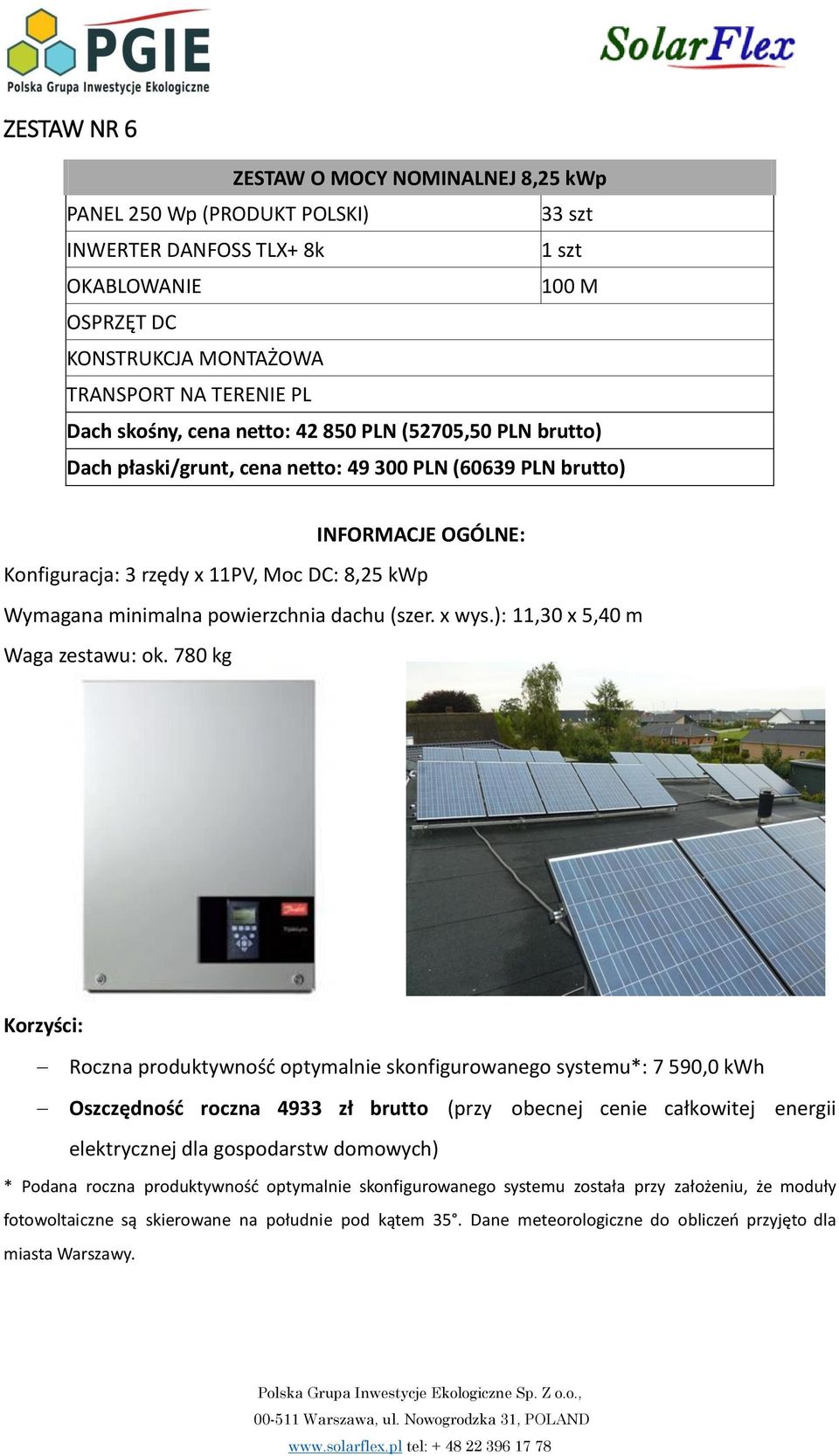 powierzchnia dachu (szer. x wys.): 11,30 x 5,40 m Waga zestawu: ok.