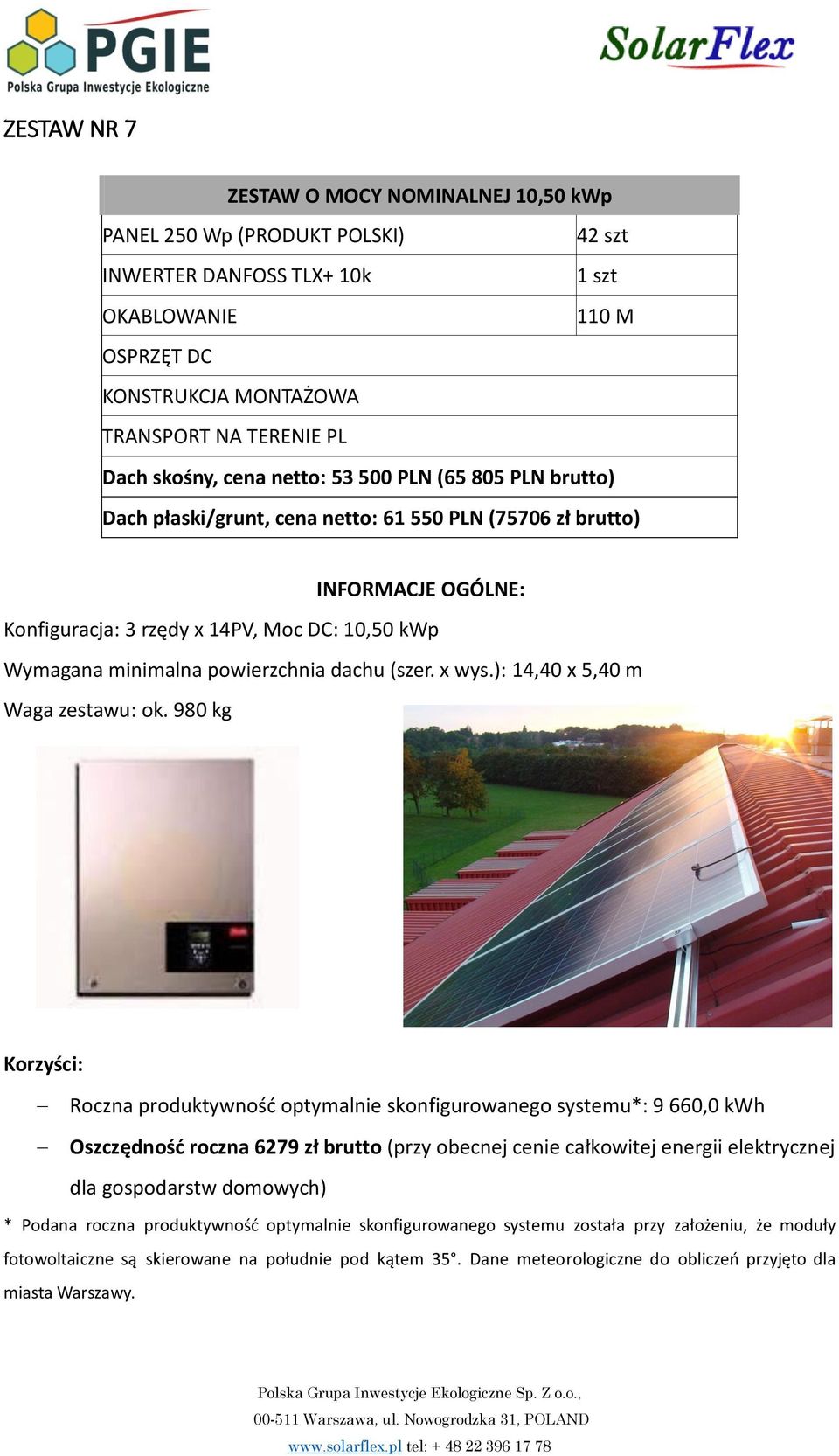 powierzchnia dachu (szer. x wys.): 14,40 x 5,40 m Waga zestawu: ok.