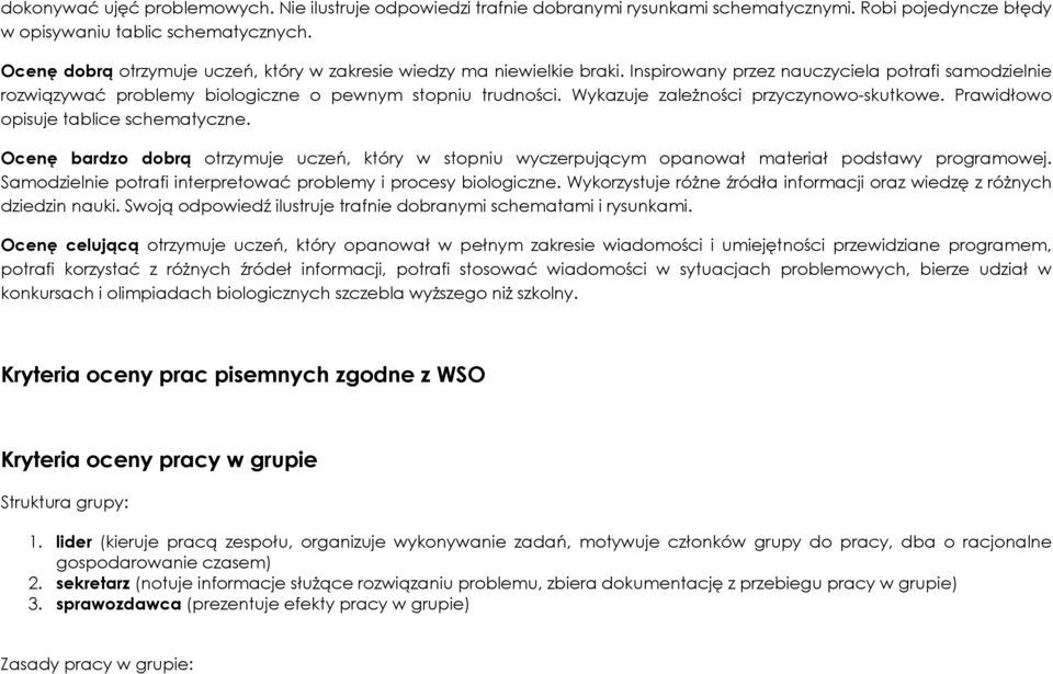 Wykazuje zaleŝności przyczynowo-skutkowe. Prawidłowo opisuje tablice schematyczne. Ocenę bardzo dobrą otrzymuje uczeń, który w stopniu wyczerpującym opanował materiał podstawy programowej.