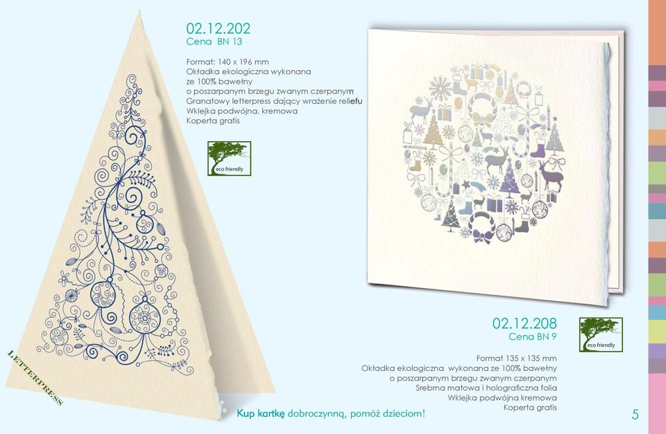 czerpanym Granatowy letterpress dający wrażenie reliefu eco friendly Letterpress 208 Cena BN 9 Format 135 x