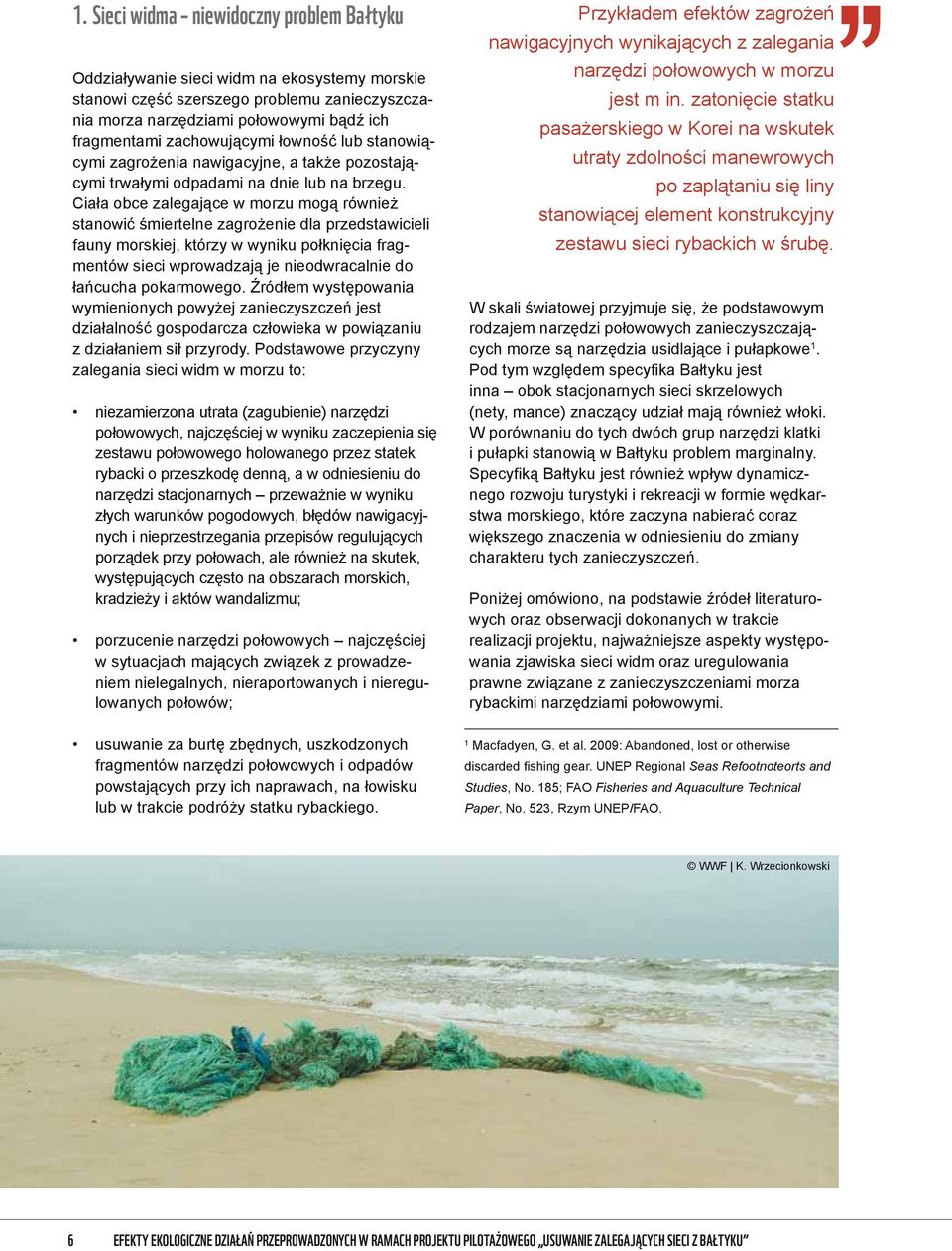 Ciała obce zalegające w morzu mogą również stanowić śmiertelne zagrożenie dla przedstawicieli fauny morskiej, którzy w wyniku połknięcia fragmentów sieci wprowadzają je nieodwracalnie do łańcucha