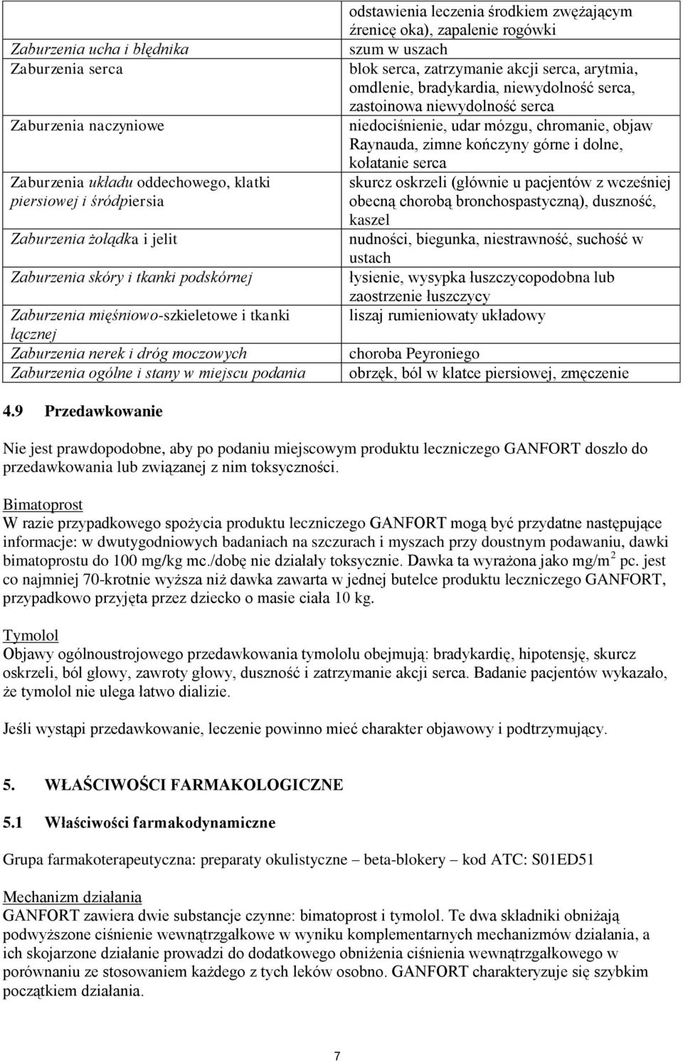 rogówki szum w uszach blok serca, zatrzymanie akcji serca, arytmia, omdlenie, bradykardia, niewydolność serca, zastoinowa niewydolność serca niedociśnienie, udar mózgu, chromanie, objaw Raynauda,