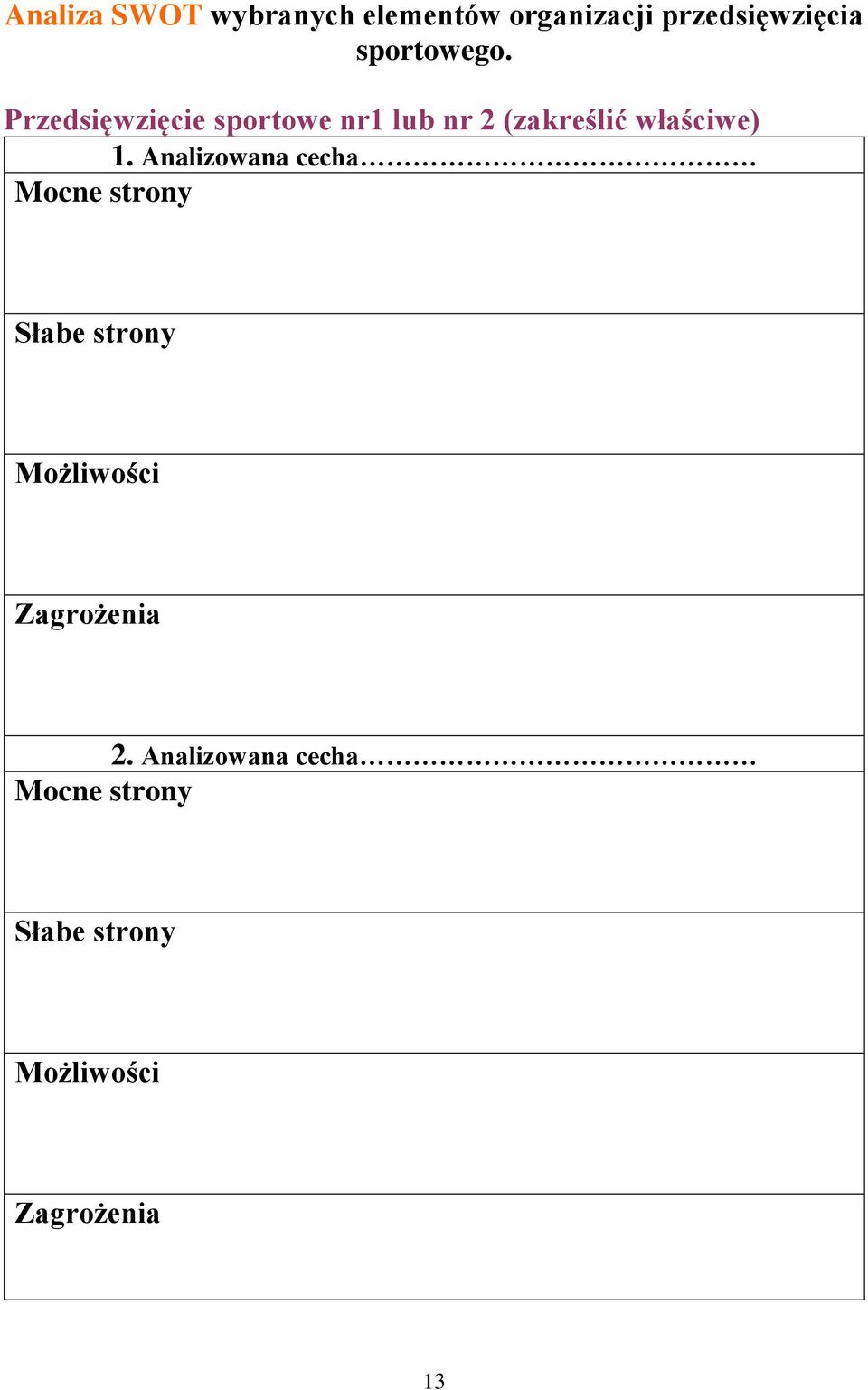 Przedsięwzięcie sportowe nr1 lub nr 2 (zakreślić właściwe) 1.