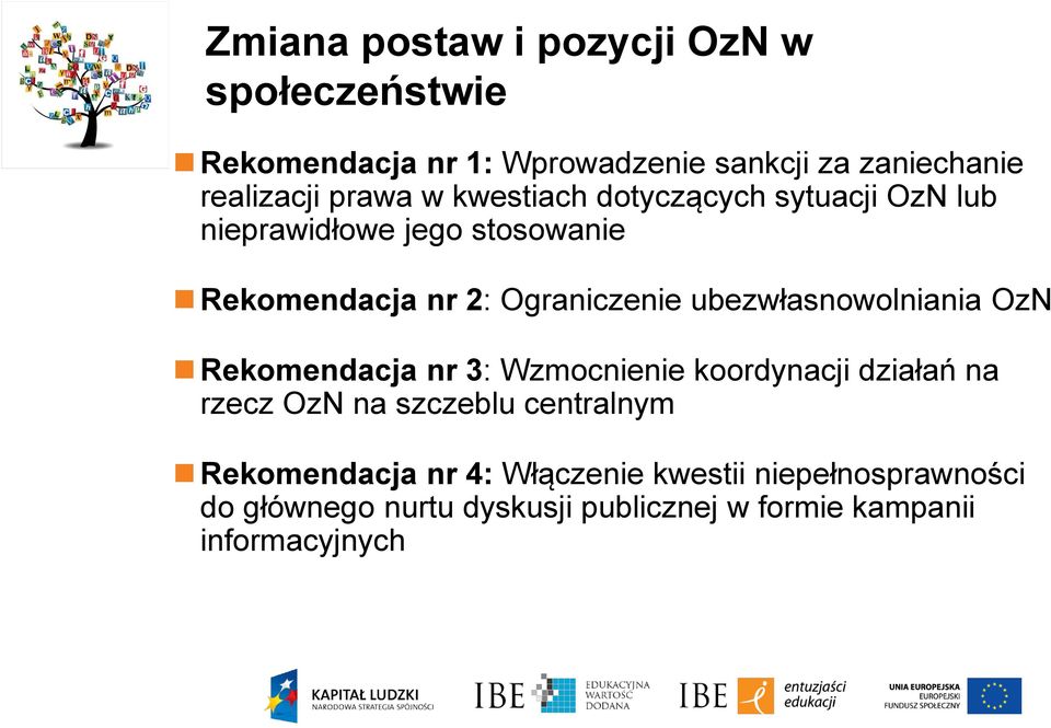 ubezwłasnowolniania OzN Rekomendacja nr 3: Wzmocnienie koordynacji działań na rzecz OzN na szczeblu centralnym
