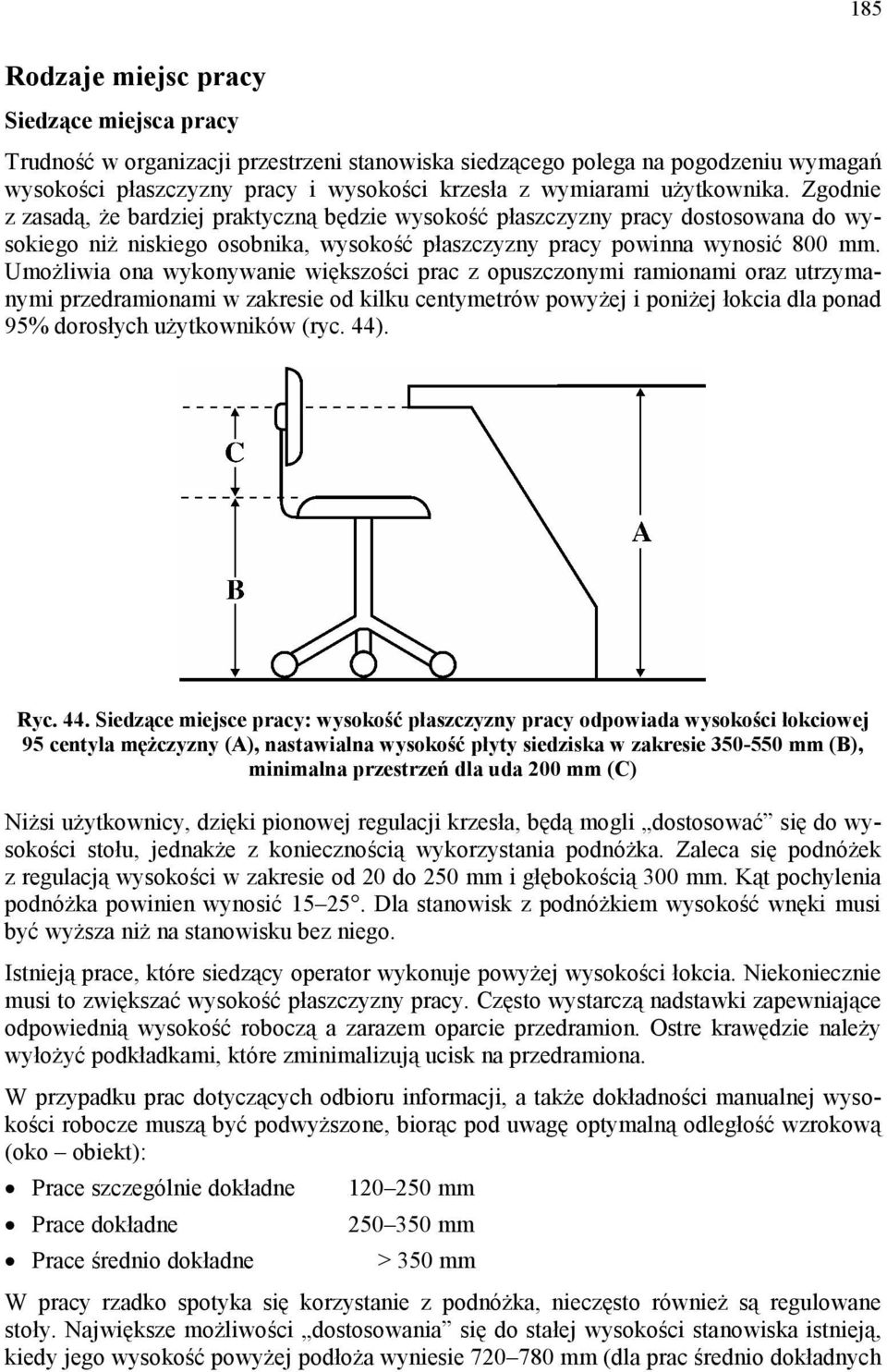 Umożliwia ona wykonywanie większości prac z opuszczonymi ramionami oraz utrzymanymi przedramionami w zakresie od kilku centymetrów powyżej i poniżej łokcia dla ponad 95% dorosłych użytkowników (ryc.