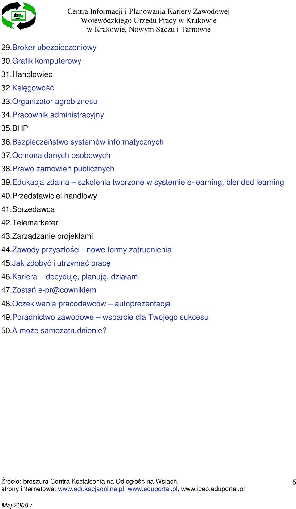 Edukacja zdalna szkolenia tworzone w systemie e-learning, blended learning 40.Przedstawiciel handlowy 41.Sprzedawca 42.Telemarketer 43.Zarządzanie projektami 44.