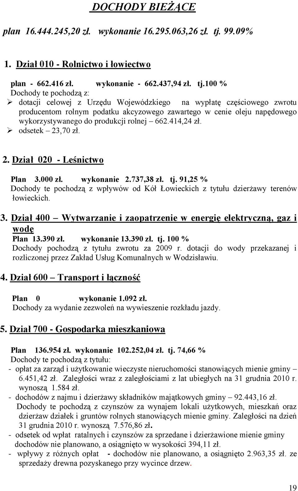 100 % Dochody te pochodzą z: dotacji celowej z Urzędu Wojewódzkiego na wypłatę częściowego zwrotu producentom rolnym podatku akcyzowego zawartego w cenie oleju napędowego wykorzystywanego do