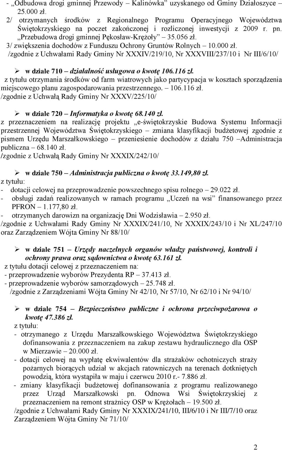 056 zł. 3/ zwiększenia dochodów z Funduszu Ochrony Gruntów Rolnych 10.000 zł.