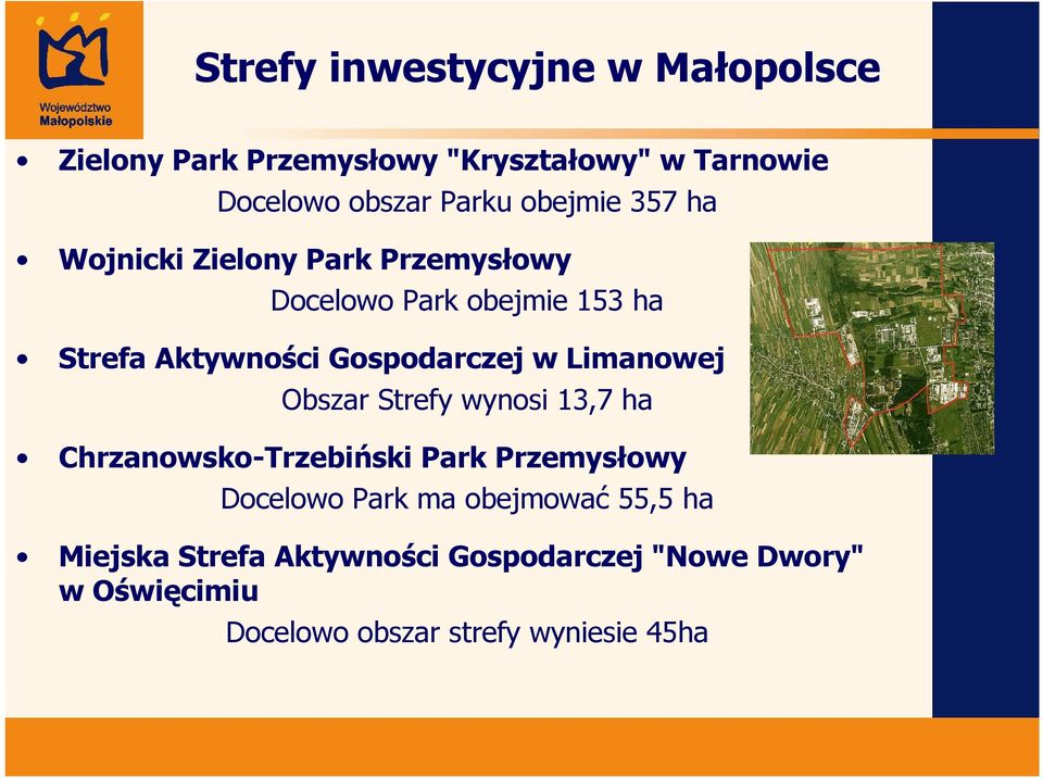 Gospodarczej w Limanowej Obszar Strefy wynosi 13,7 ha Chrzanowsko-Trzebiński Park Przemysłowy Docelowo Park