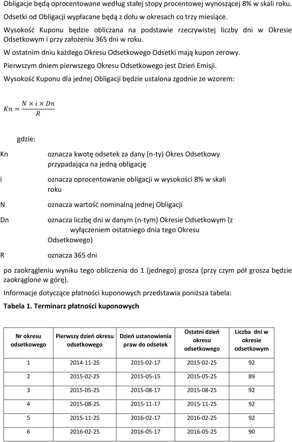 Pierwszym dniem pierwszego Okresu Odsetkowego jest Dzień Emisji.