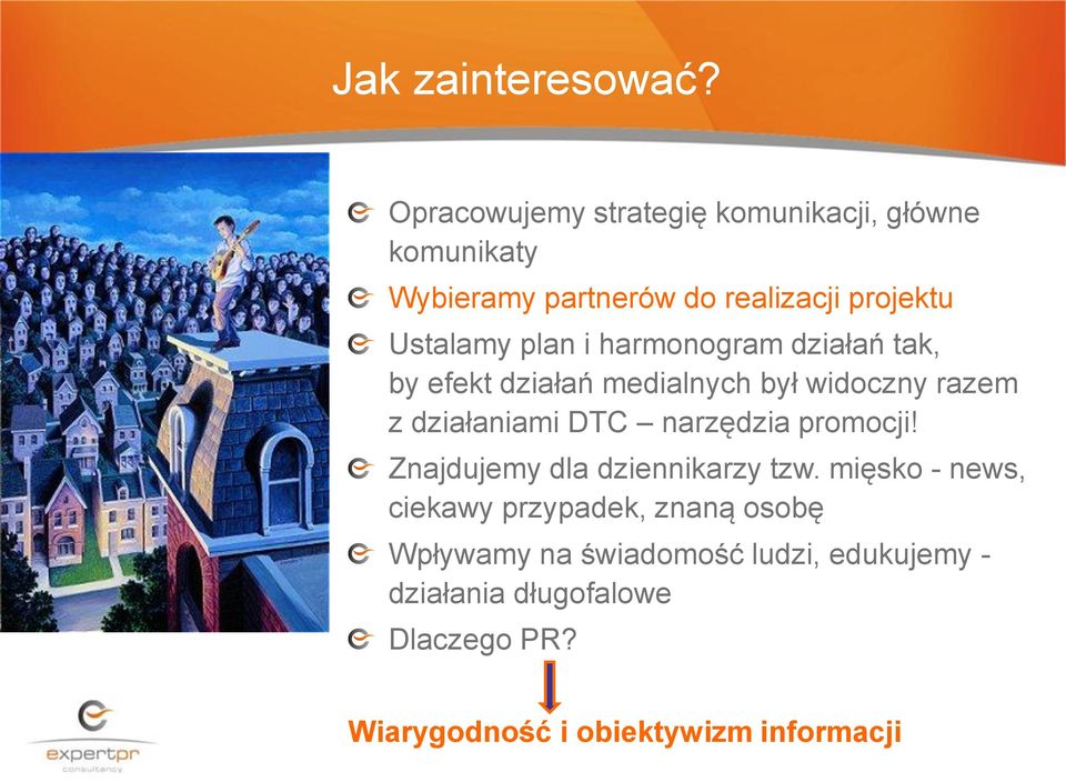 plan i harmonogram działań tak, by efekt działań medialnych był widoczny razem z działaniami DTC narzędzia