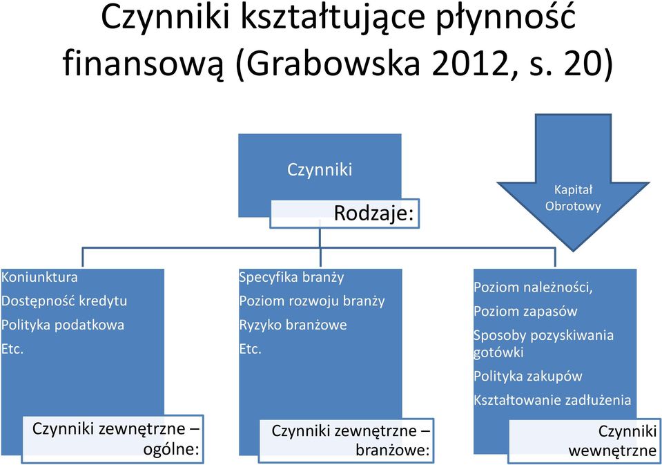 Czynniki zewnętrzne ogólne: Specyfika branży Poziom rozwoju branży Ryzyko branżowe Etc.