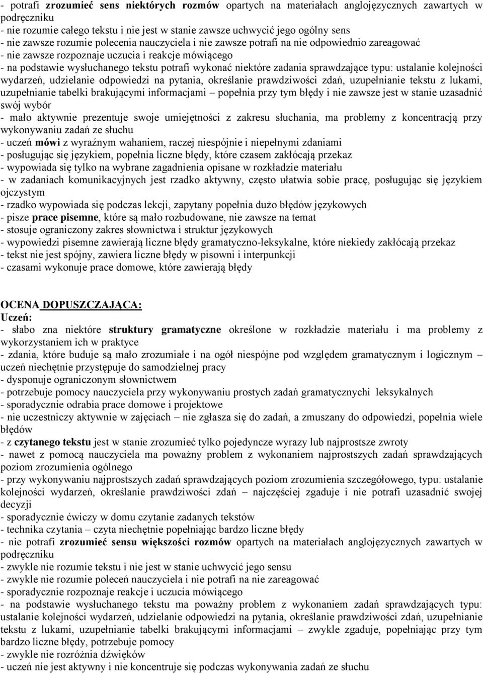 zadania sprawdzające typu: ustalanie kolejności wydarzeń, udzielanie odpowiedzi na pytania, określanie prawdziwości zdań, uzupełnianie tekstu z lukami, uzupełnianie tabelki brakującymi informacjami