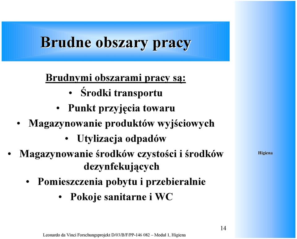 wyjściowych Utylizacja odpadów Magazynowanie środków czystości i