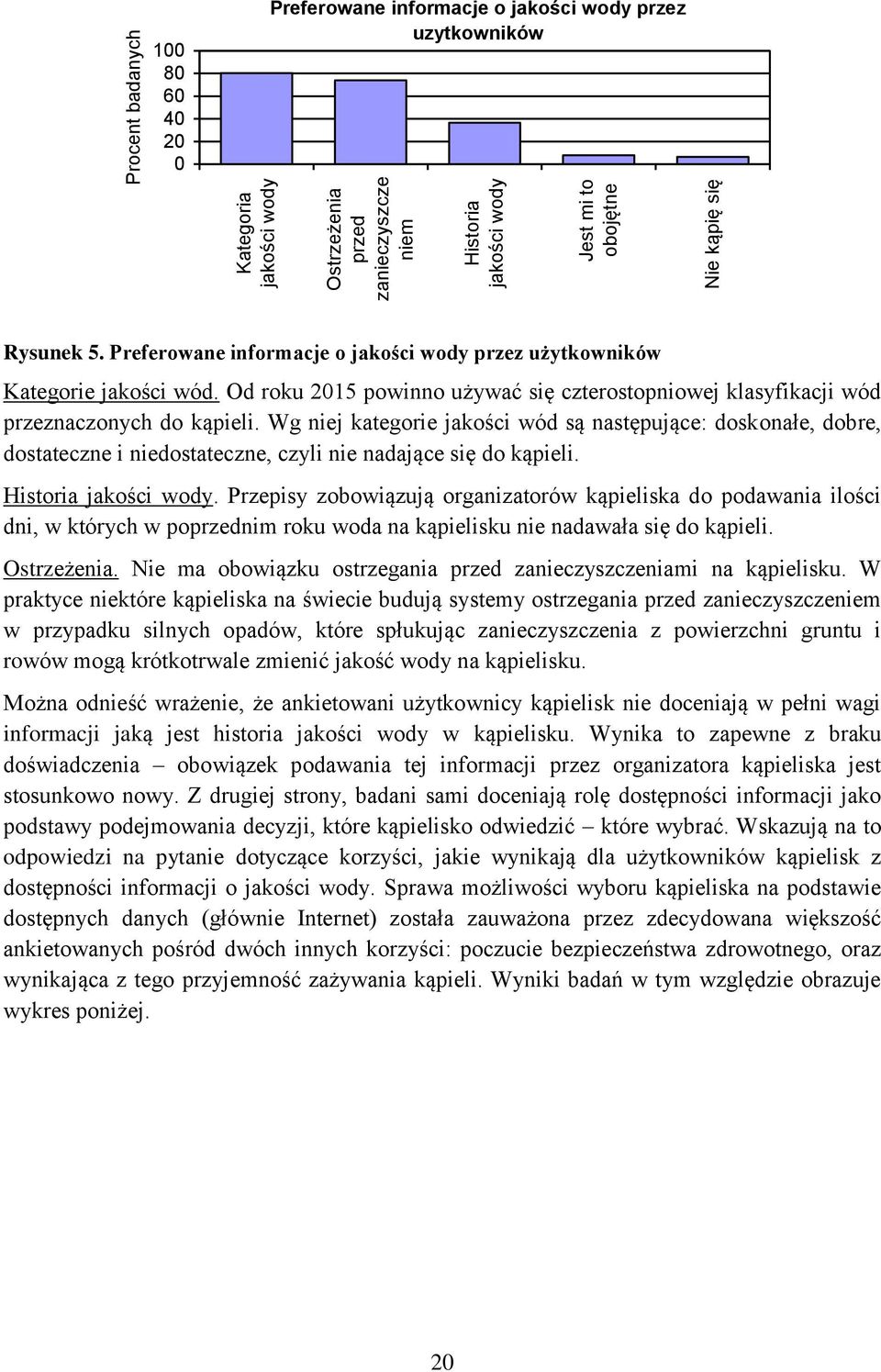 Wg niej kategorie jakości wód są następujące: doskonałe, dobre, dostateczne i niedostateczne, czyli nie nadające się do kąpieli. Historia jakości wody.
