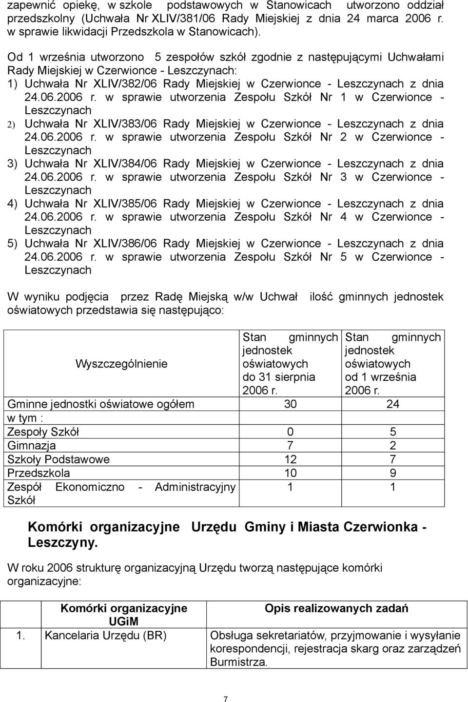 w sprawie utworzenia Zespołu Szkół Nr 1 w Czerwionce - 2) Uchwała Nr XLIV/383/06 Rady Miejskiej w Czerwionce - z dnia 24.06.2006 r.
