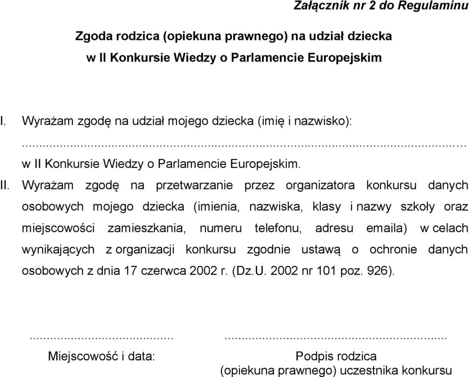 Konkursie Wiedzy o Parlamencie Europejskim. II.