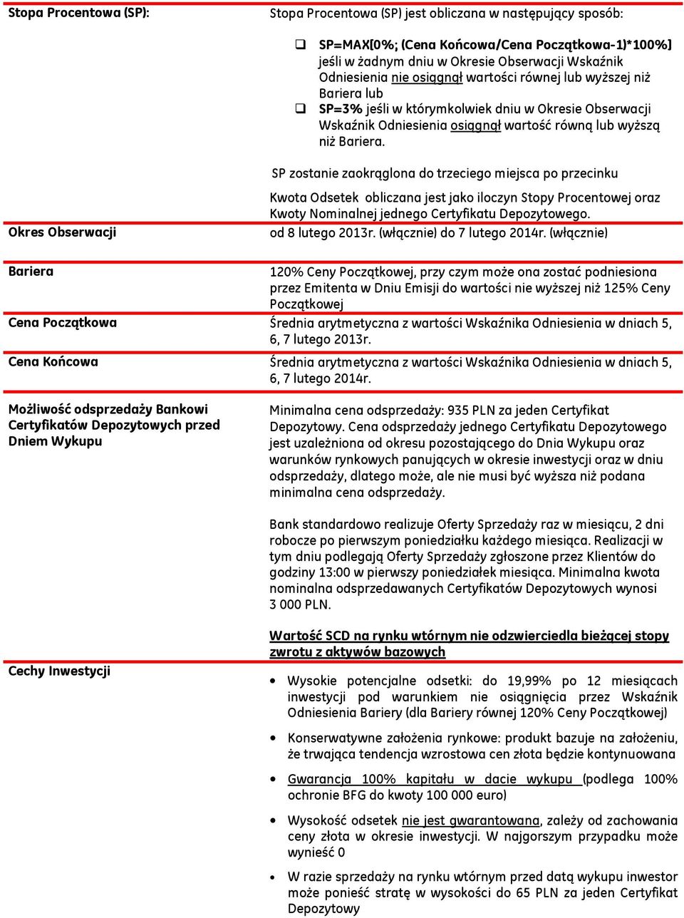 Okres Obserwacji SP zostanie zaokrąglona do trzeciego miejsca po przecinku Kwota Odsetek obliczana jest jako iloczyn Stopy Procentowej oraz Kwoty Nominalnej jednego Certyfikatu Depozytowego.