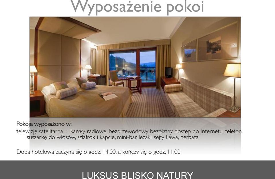 suszarkę do włosów, szlafrok i kapcie, mini-bar, leżaki, sejfy, kawa,