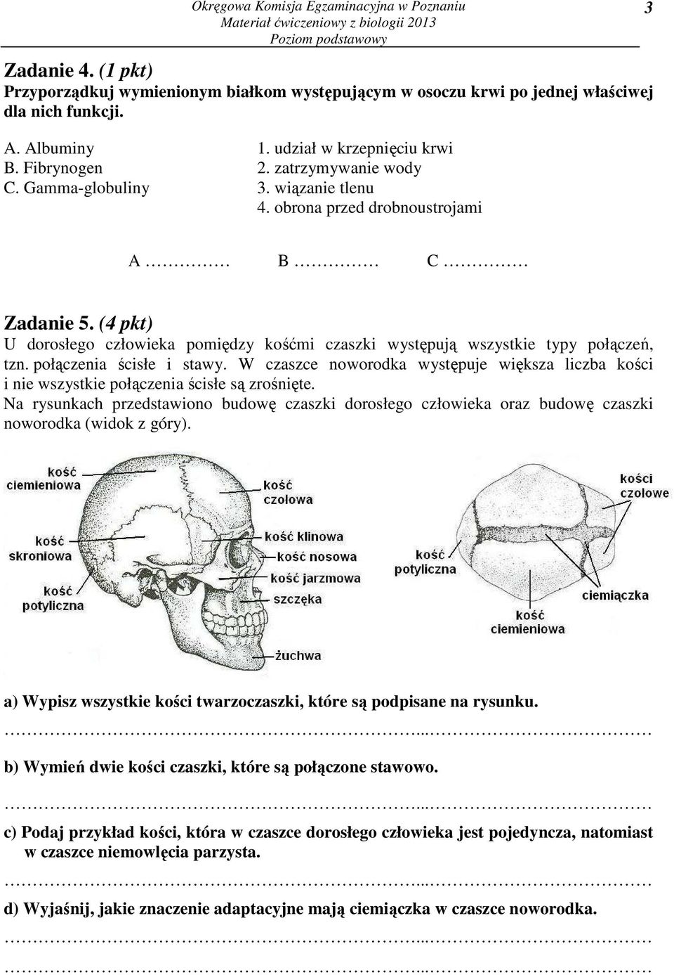 (4 pkt) U dorosłego człowieka pomiędzy kośćmi czaszki występują wszystkie typy połączeń, tzn. połączenia ścisłe i stawy.