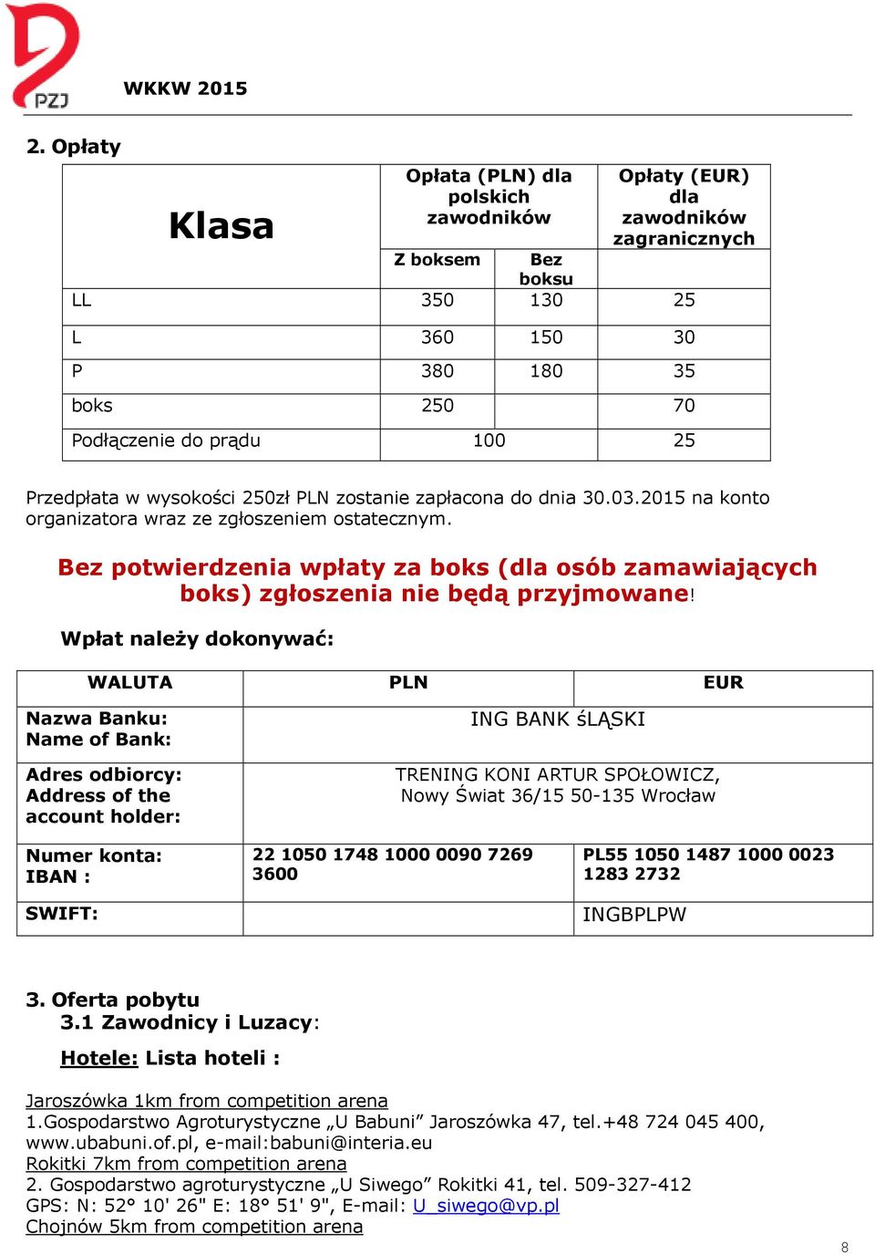 Bez potwierdzenia wpłaty za boks (dla osób zamawiających boks) zgłoszenia nie będą przyjmowane!