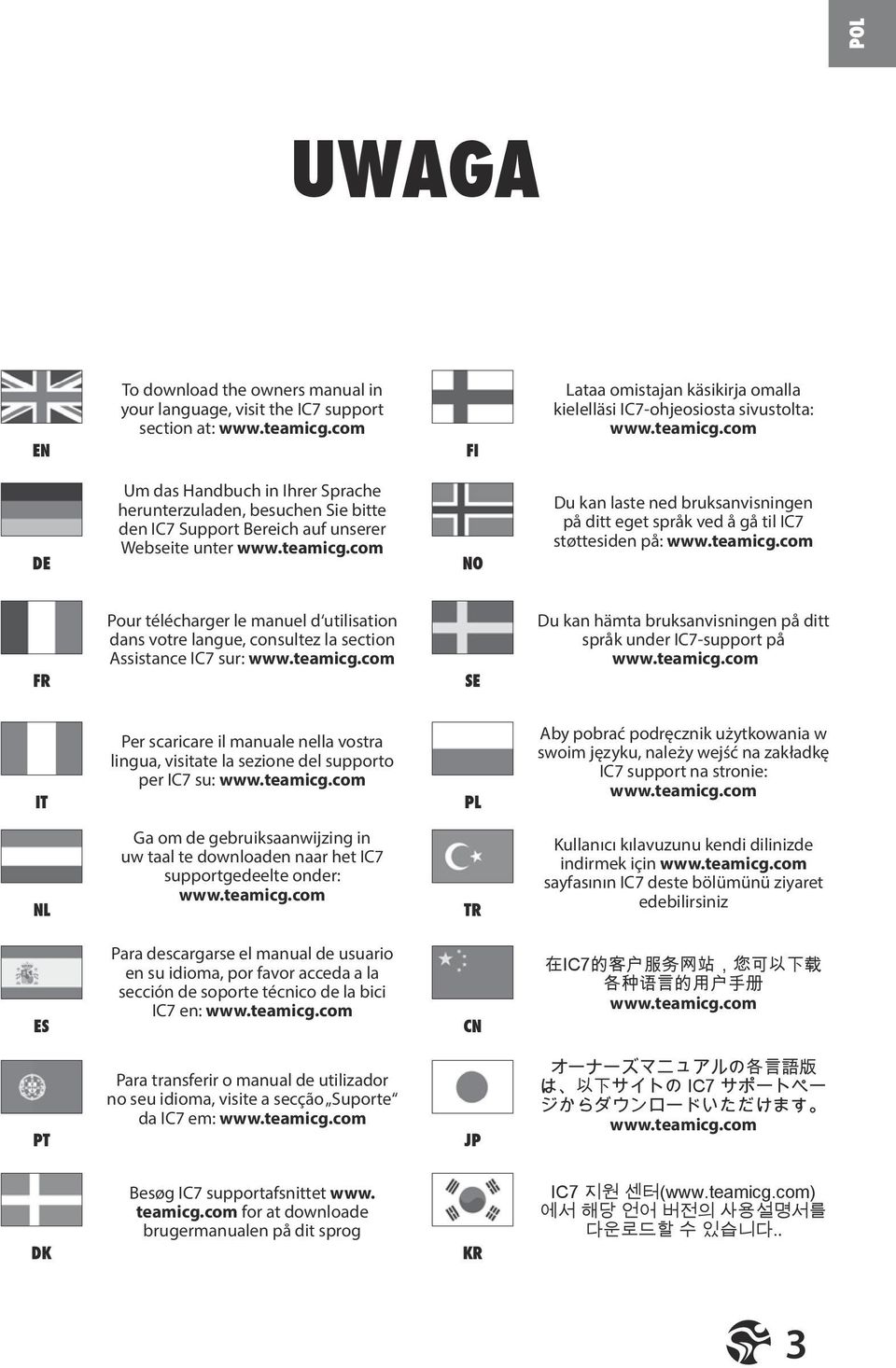 com DE Um das Handbuch in Ihrer Sprache herunterzuladen, besuchen Sie bitte den IC7 Support Bereich auf unserer Webseite unter www.teamicg.
