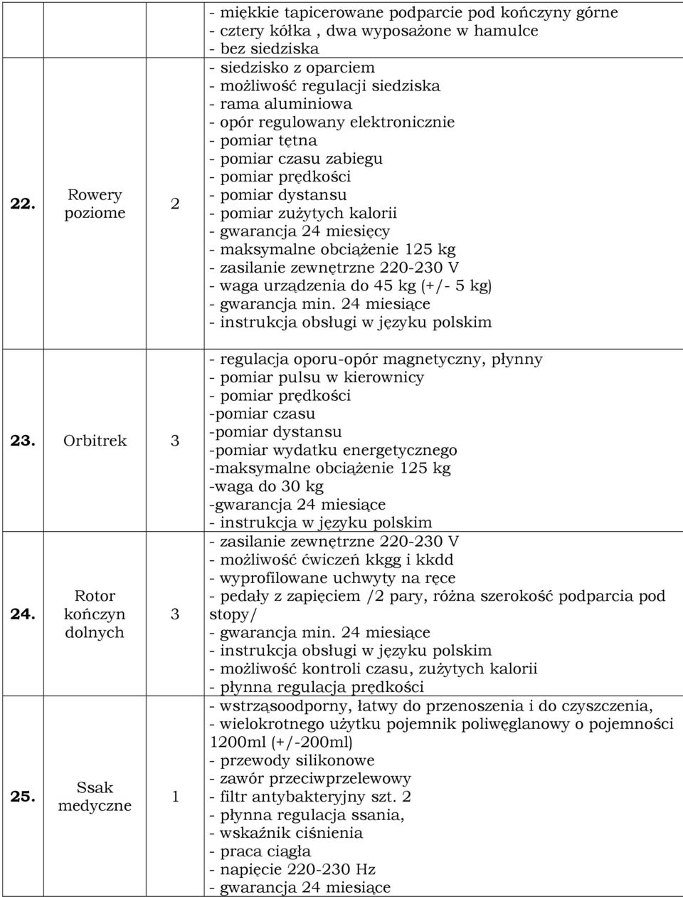 zewnętrzne 0-30 V - waga urządzenia do 4 kg (+/- kg) 3. Orbitrek 3 4.