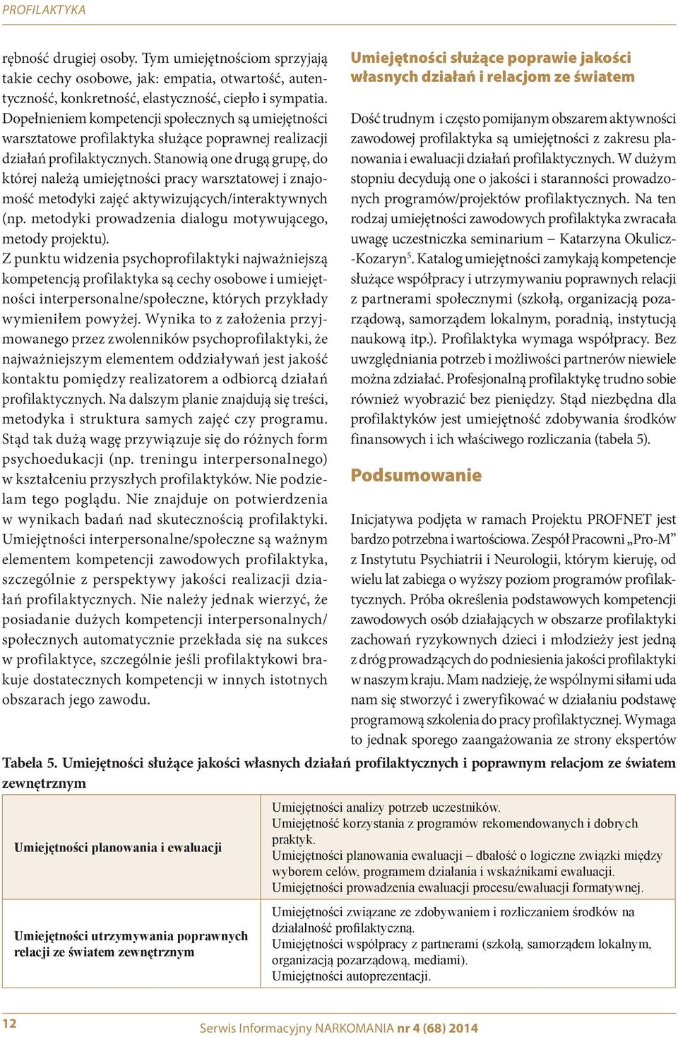 Stanowią one drugą grupę, do której należą umiejętności pracy warsztatowej i znajomość metodyki zajęć aktywizujących/interaktywnych (np. metodyki prowadzenia dialogu motywującego, metody projektu).