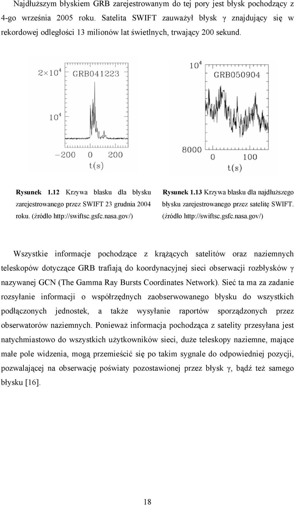 12 Krzywa blasku dla błysku zarejestrowanego przez SWIFT 23 grudnia 2004 roku. (źródło http://swiftsc.gsfc.nasa.gov/) Rysunek 1.