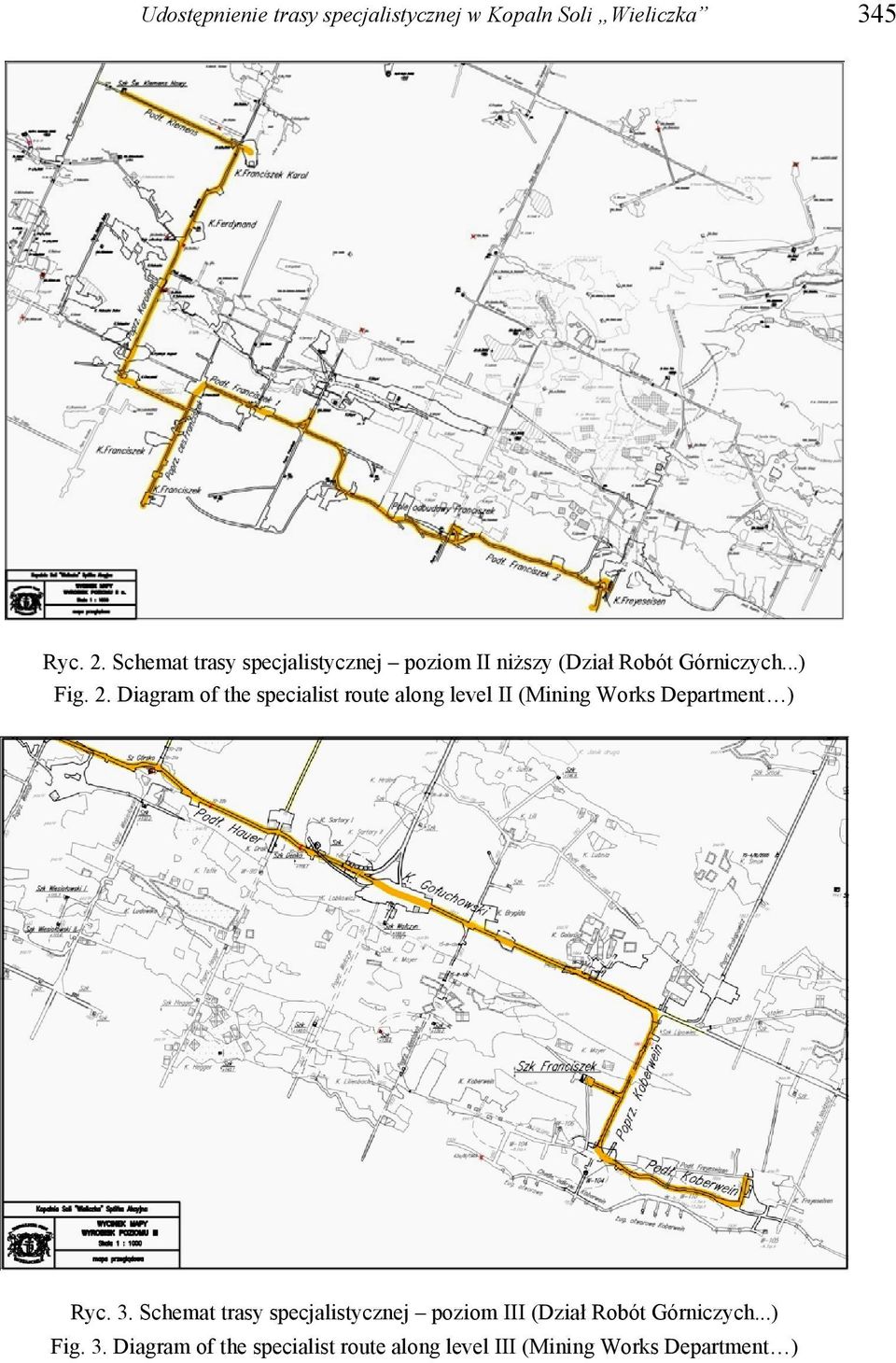 Diagram of the specialist route along level II (Mining Works Department ) Ryc. 3.