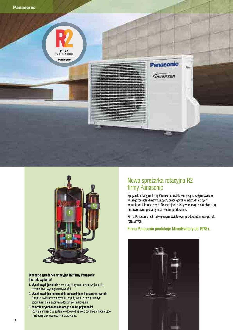 Firma Panasonic jest największym światowym producentem sprężarek rotacyjnych. Firma Panasonic produkuje klimatyzatory od 19