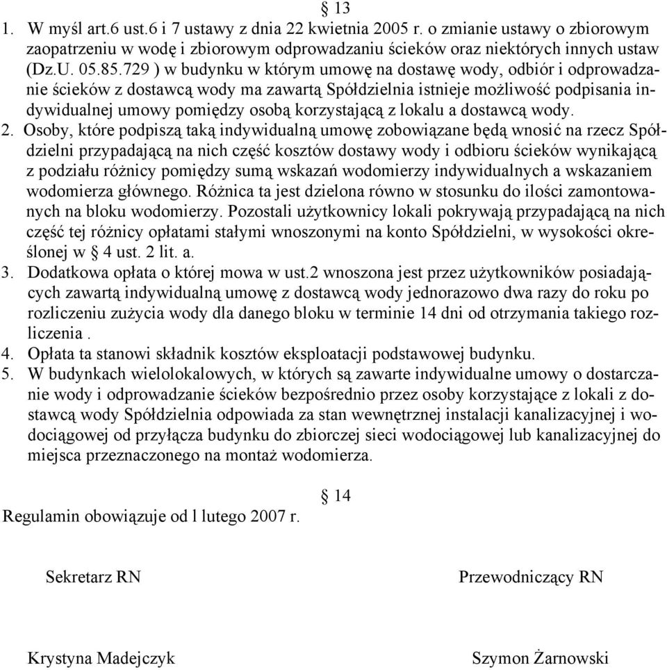 lokalu a dostawcą wody. 2.