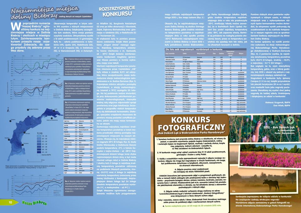 Njniższe dobowe wrtości tempertury powietrz zmierzone w Dolinie Biebrzy i okolicy w lutym 2012 r.