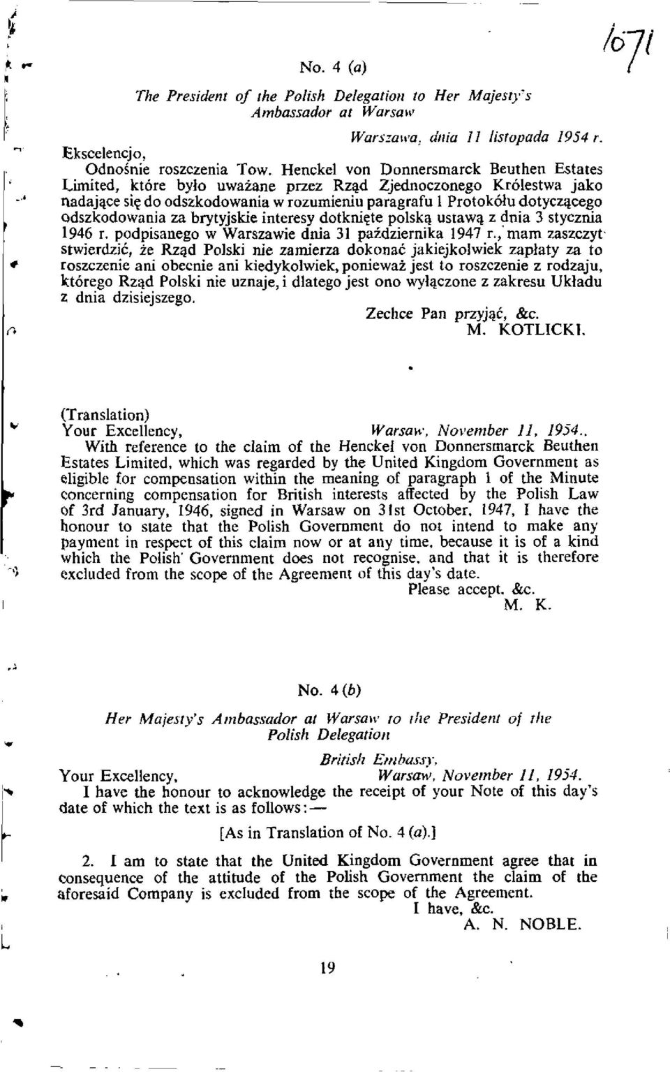 za brytyjskie interesy dotkniete polsk4 ustaw4 z dnia 3 stycznia 1946 r. podpisanego w Warszawie dnia 31 paidziernika 1947 r.