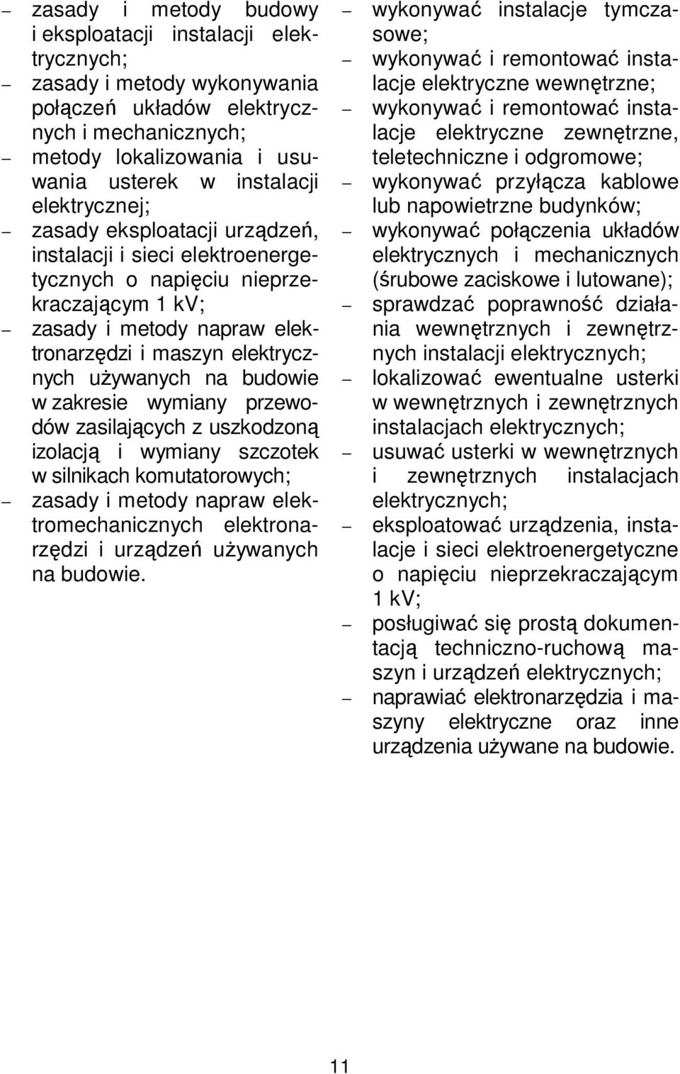 budowie w zakresie wymiany przewodów zasilających z uszkodzoną izolacją i wymiany szczotek w silnikach komutatorowych; zasady i metody napraw elektromechanicznych elektronarzędzi i urządzeń używanych