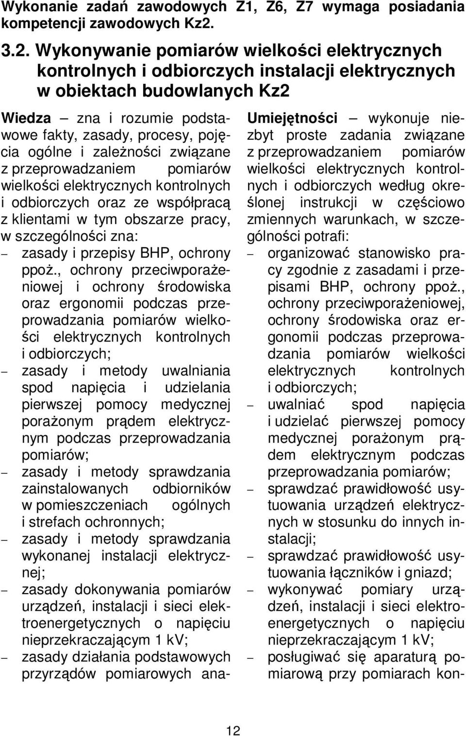 i zależności związane z przeprowadzaniem pomiarów wielkości elektrycznych kontrolnych i odbiorczych oraz ze współpracą z klientami w tym obszarze pracy, w szczególności zna: zasady i przepisy BHP,