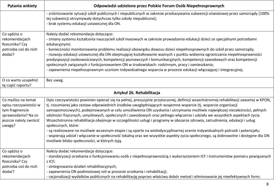 - zmiany systemu kształcenia nauczycieli szkół masowych w zakresie prowadzenia edukacji dzieci ze specjalnymi potrzebami edukacyjnymi; - konieczności monitorowania problemu realizacji obowiązku