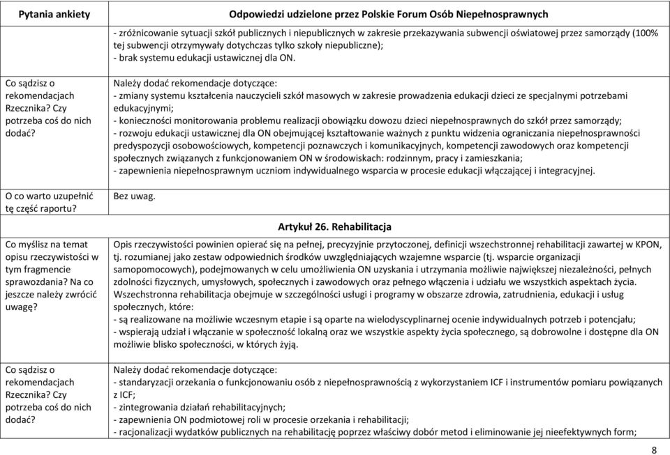 - zmiany systemu kształcenia nauczycieli szkół masowych w zakresie prowadzenia edukacji dzieci ze specjalnymi potrzebami edukacyjnymi; - konieczności monitorowania problemu realizacji obowiązku