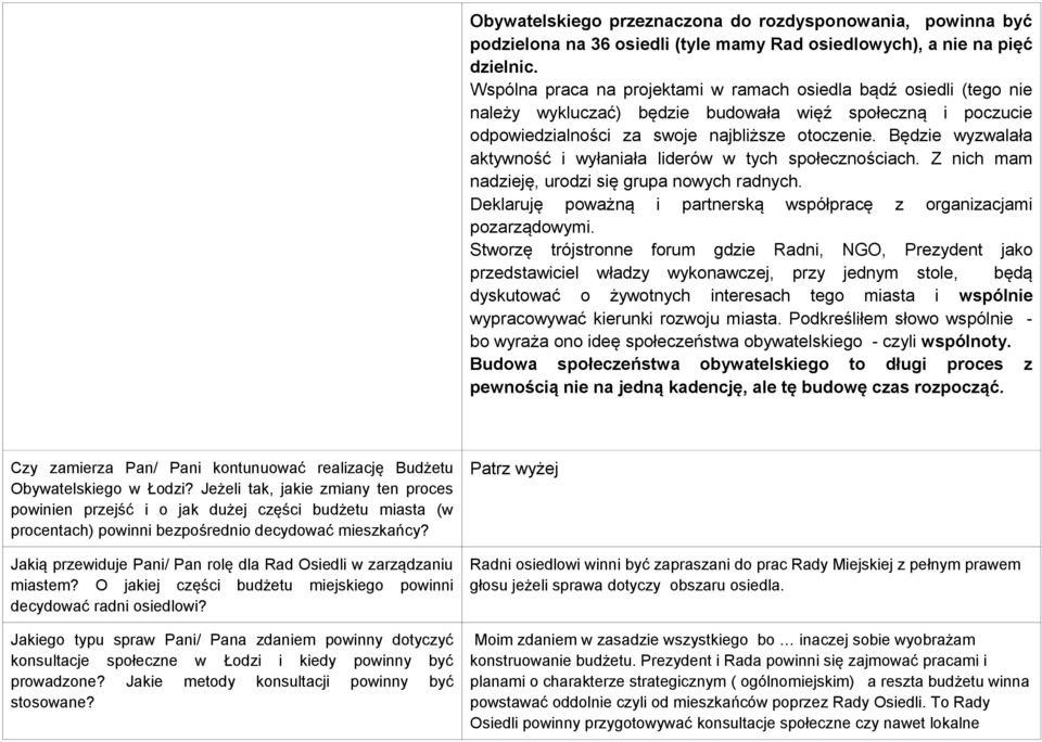 Będzie wyzwalała aktywność i wyłaniała liderów w tych społecznościach. Z nich mam nadzieję, urodzi się grupa nowych radnych. Deklaruję poważną i partnerską współpracę z organizacjami pozarządowymi.