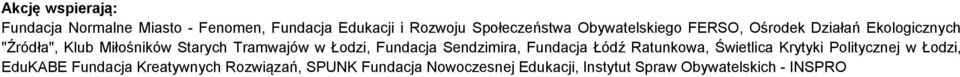 Łodzi, Fundacja Sendzimira, Fundacja Łódź Ratunkowa, Świetlica Krytyki Politycznej w Łodzi, EduKABE