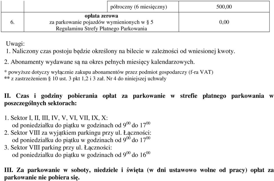 * powyższe dotyczy wyłącznie zakupu abonamentów przez podmiot gospodarczy (f-ra VAT) ** z zastrzeżeniem 10 ust. 3 pkt 1,2 i 3 zał. Nr 4 do niniejszej uchwały II.