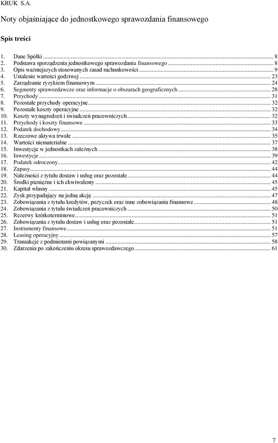 Pozostałe koszty operacyjne... 32 10. Koszty wynagrodzeń i świadczeń pracowniczych... 32 11. Przychody i koszty finansowe... 33 12. Podatek dochodowy... 34 13. Rzeczowe aktywa trwałe... 35 14.
