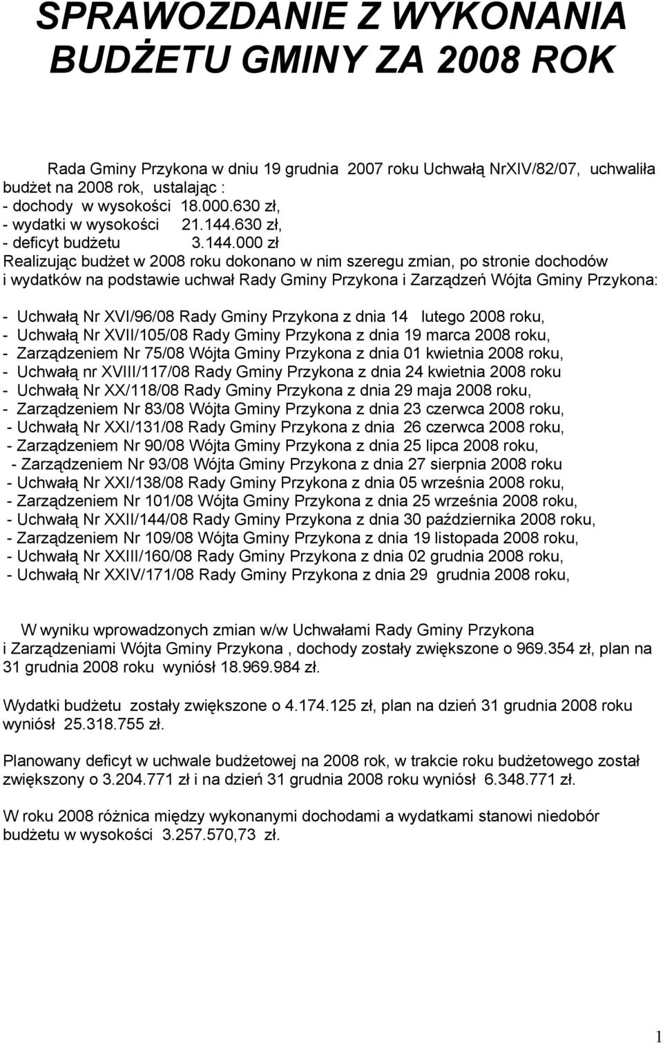 630 zł, - deficyt budżetu 3.144.