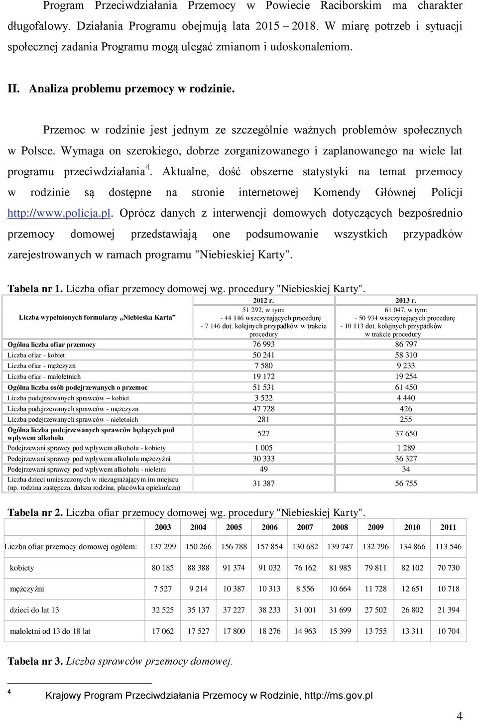 Przemoc w rodzinie jest jednym ze szczególnie ważnych problemów społecznych w Polsce. Wymaga on szerokiego, dobrze zorganizowanego i zaplanowanego na wiele lat programu przeciwdziałania 4.
