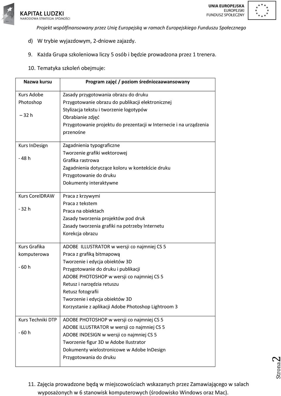 przygotowania obrazu do druku Przygotowanie obrazu do publikacji elektronicznej Stylizacja tekstu i tworzenie logotypów Obrabianie zdjęć Przygotowanie projektu do prezentacji w Internecie i na