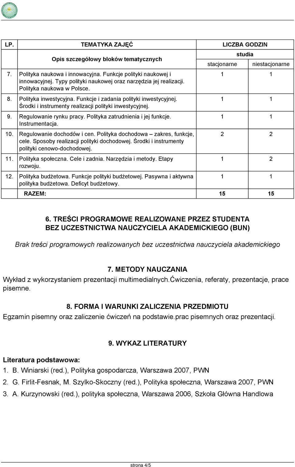 Instrumentacja. 10. Regulowanie dochodów i cen. Polityka dochodowa zakres, funkcje, cele. Sposoby realizacji polityki dochodowej. Środki i instrumenty polityki cenowo-dochodowej. 11.