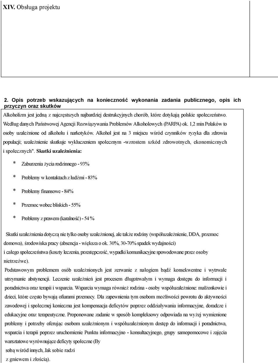 społeczeństwo. Według danych Państwowej Agencji Rozwiązywania Problemów Alkoholowych (PARPA) ok. 1,2 min Polaków to osoby uzależnione od alkoholu i narkotyków.